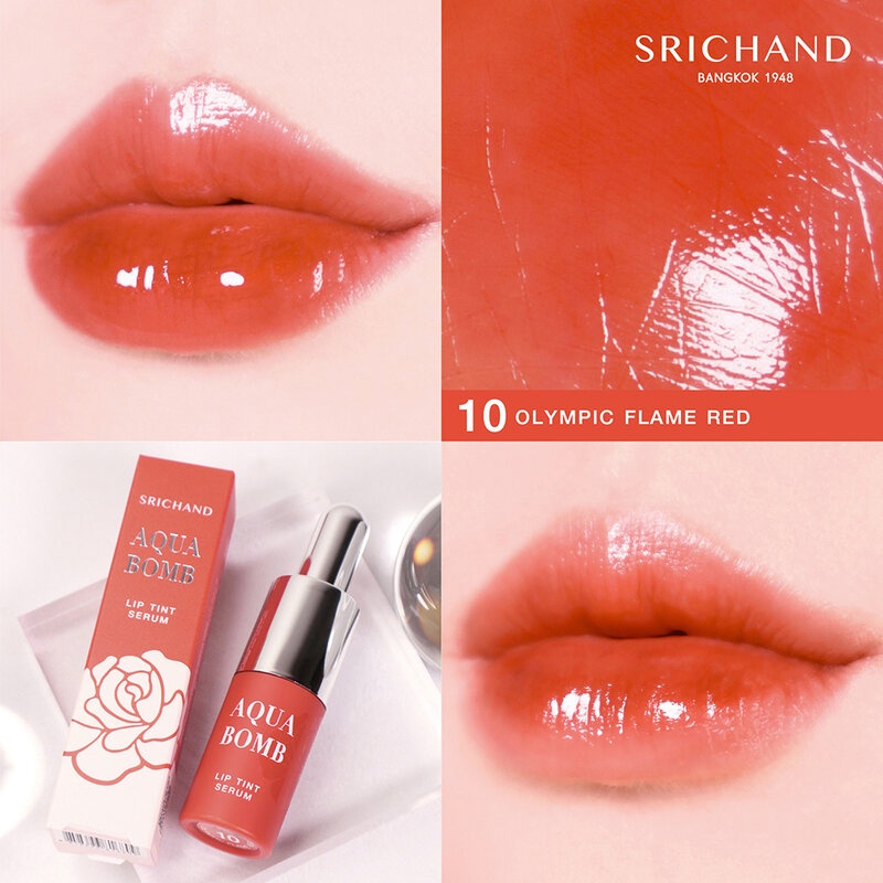 Srichand Aqua Bomb Lip Tint Serum 2g. #10 Olympic Flame Red ศรีจันทร์ ลิปทินท์เซรั่ม อควา บอมบ์ ลิปทินท์ เซรั่ม 2 กรัม สี 10 Olympic Flame Red