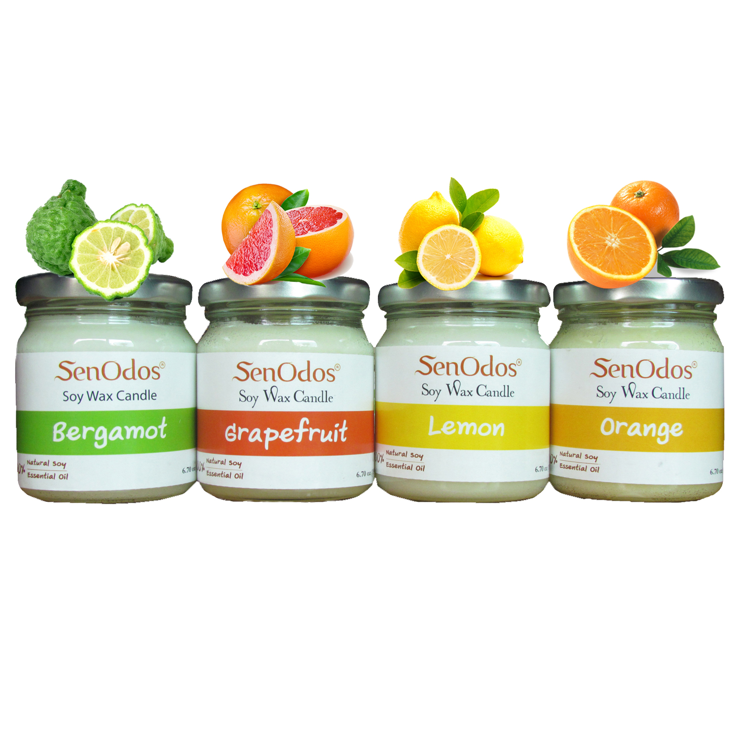 SenOdosเทียนหอมอโรม่า เทียนหอมสปา ชุดกลิ่นหอมผลไม้ Fruity Delight Big Set - Soy Candles ขนาดใหญ่190g x4กลิ่น(เลมอน,ส้ม,มะกรูดและเกรปฟรุต)