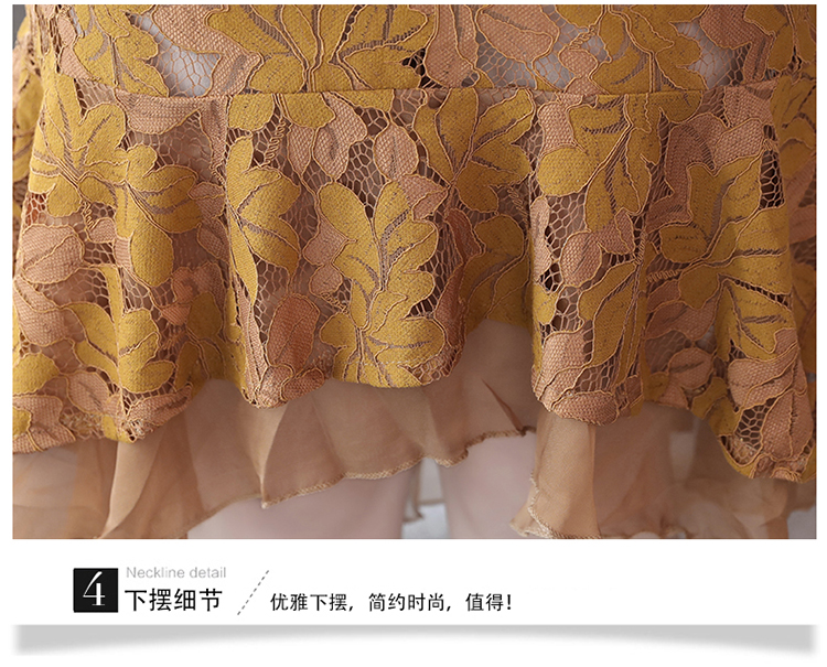 ชุดเดรสผ้าลูกไม้เนื้อดีแขนยาว โทนสีน้ำตาลอ่อน ทรง fish tail ส่งฟรี ems