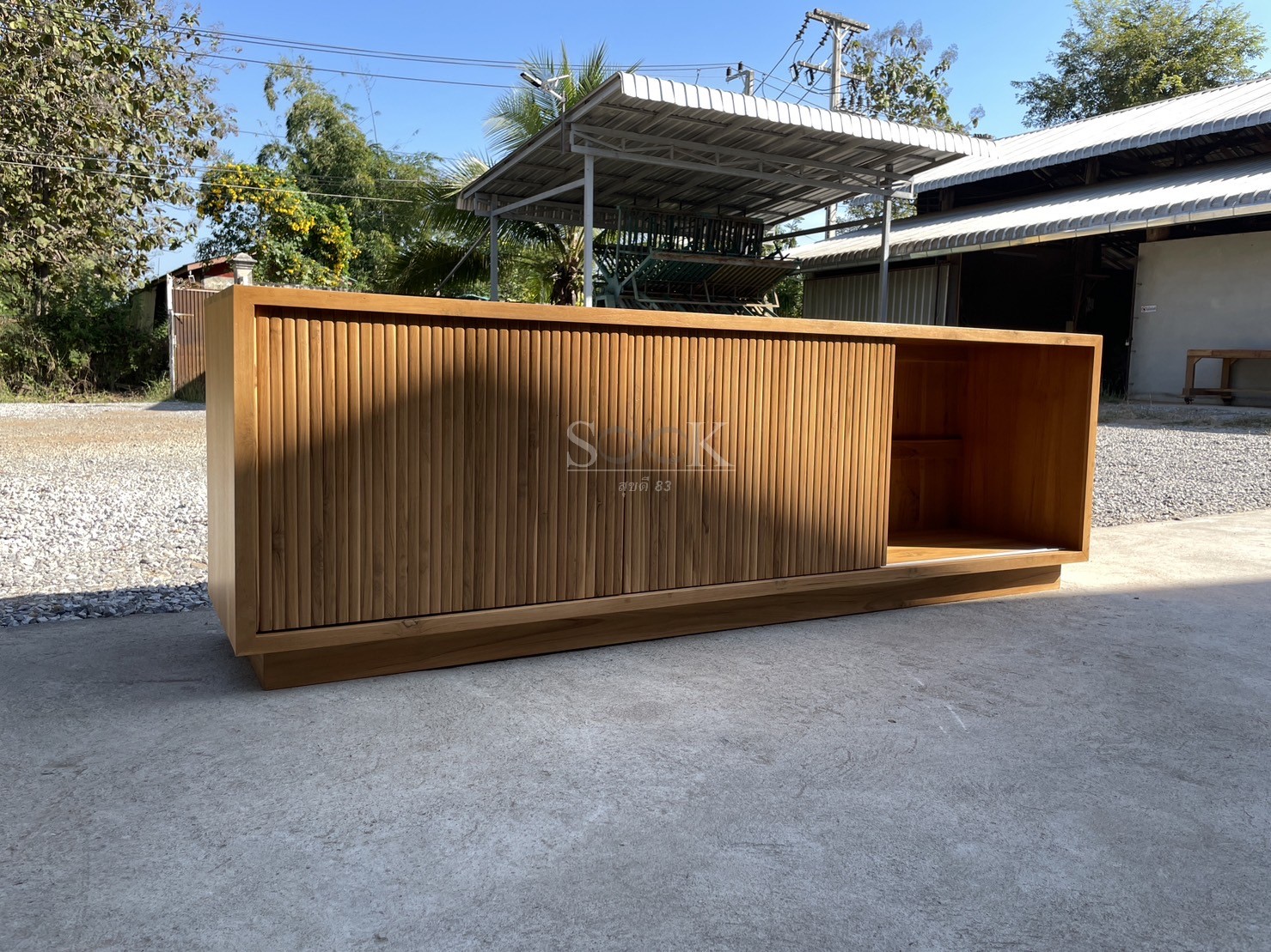 ไซด์บอร์ดบานสไลด์ซี่แบน 2 ลิ้นชัก (สีสัก)