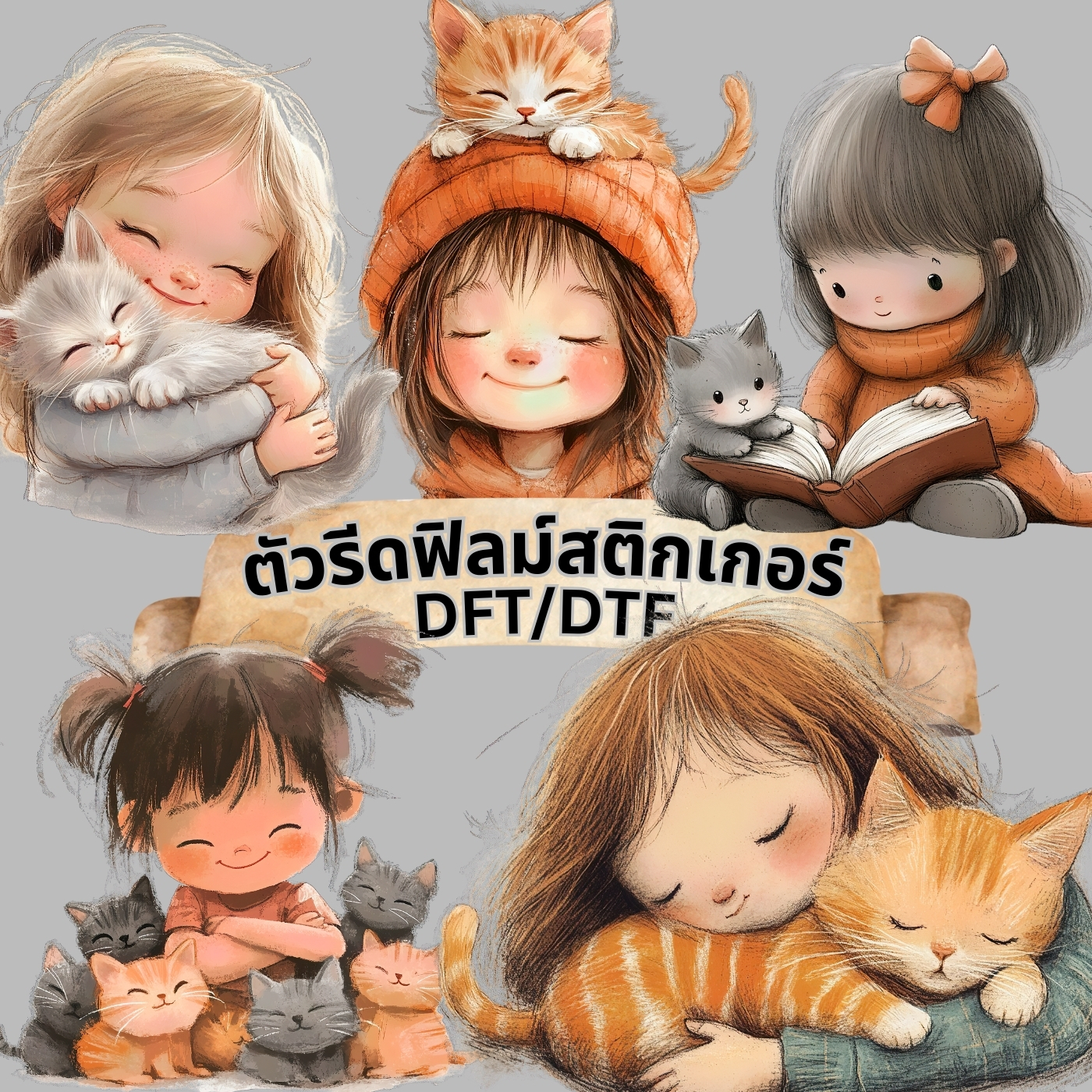 ตัวรีดติดเสื้อ เด็กน้อย ทาสแมว ฟิลม์รีดร้อน พิมพ์ลาย สกรีนลาย ฟิลม์ DFT DTF