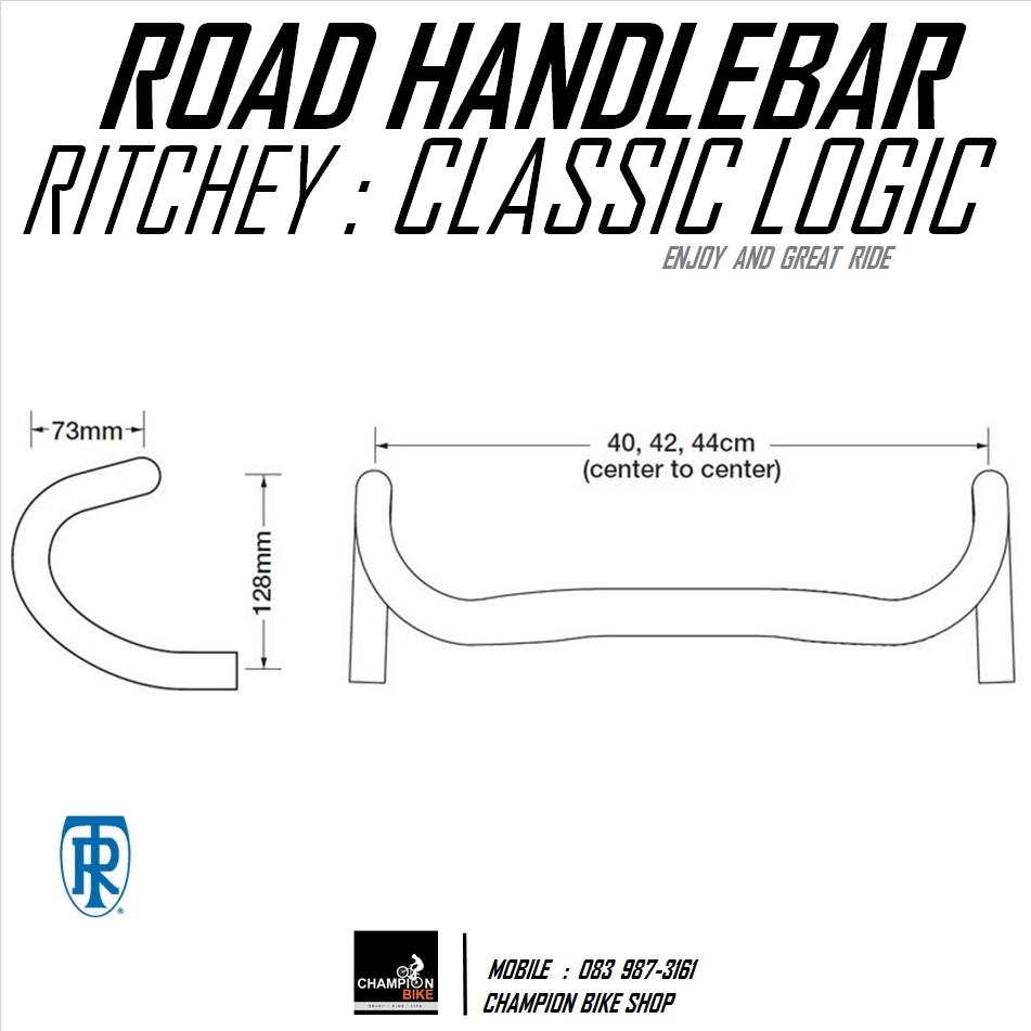 แฮนด์เสือหมอบสีเงิน RITCHEY : CLASSIC LOGIC CURVE ROAD HANDLEBAR 31.8 / 40cm. / สีเงิน