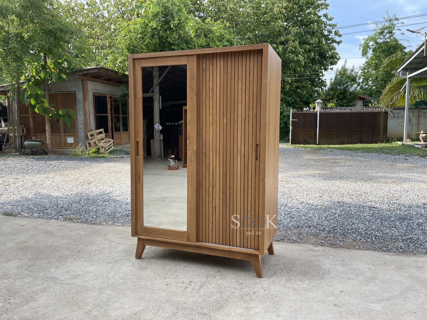 ตู้เสื้อผ้าโมเดิร์นบานสไลด์ผสม (สีสัก)