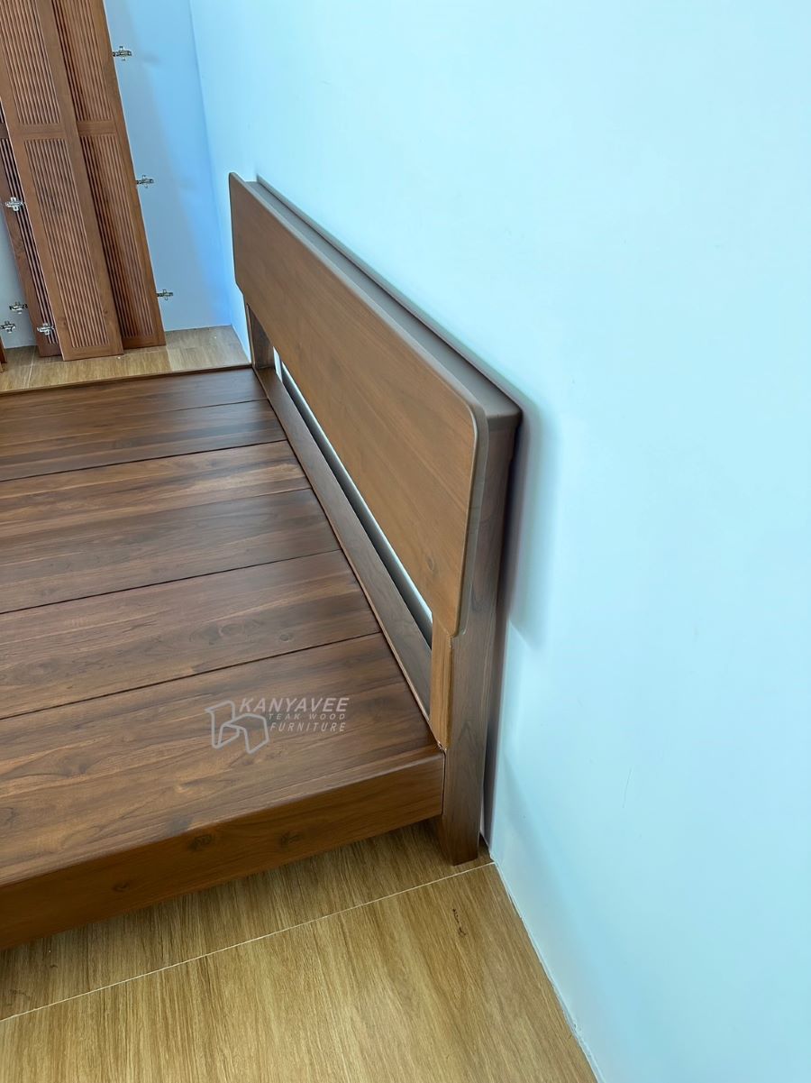 เตียงไม้สักมินิมอล 6ฟุต สีวอลนัท