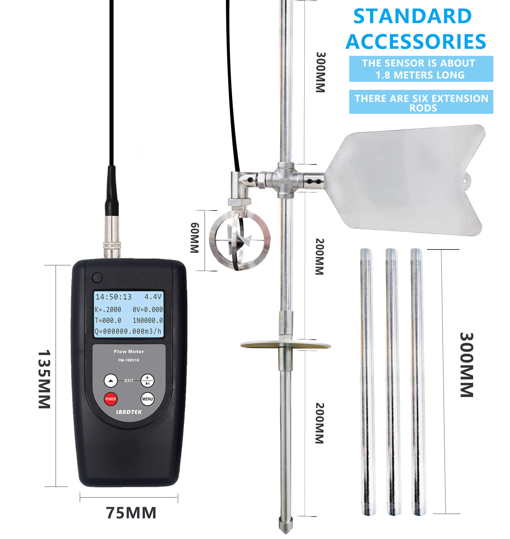 Flow meter,Landtek,Portable flow meter FM-100V10,