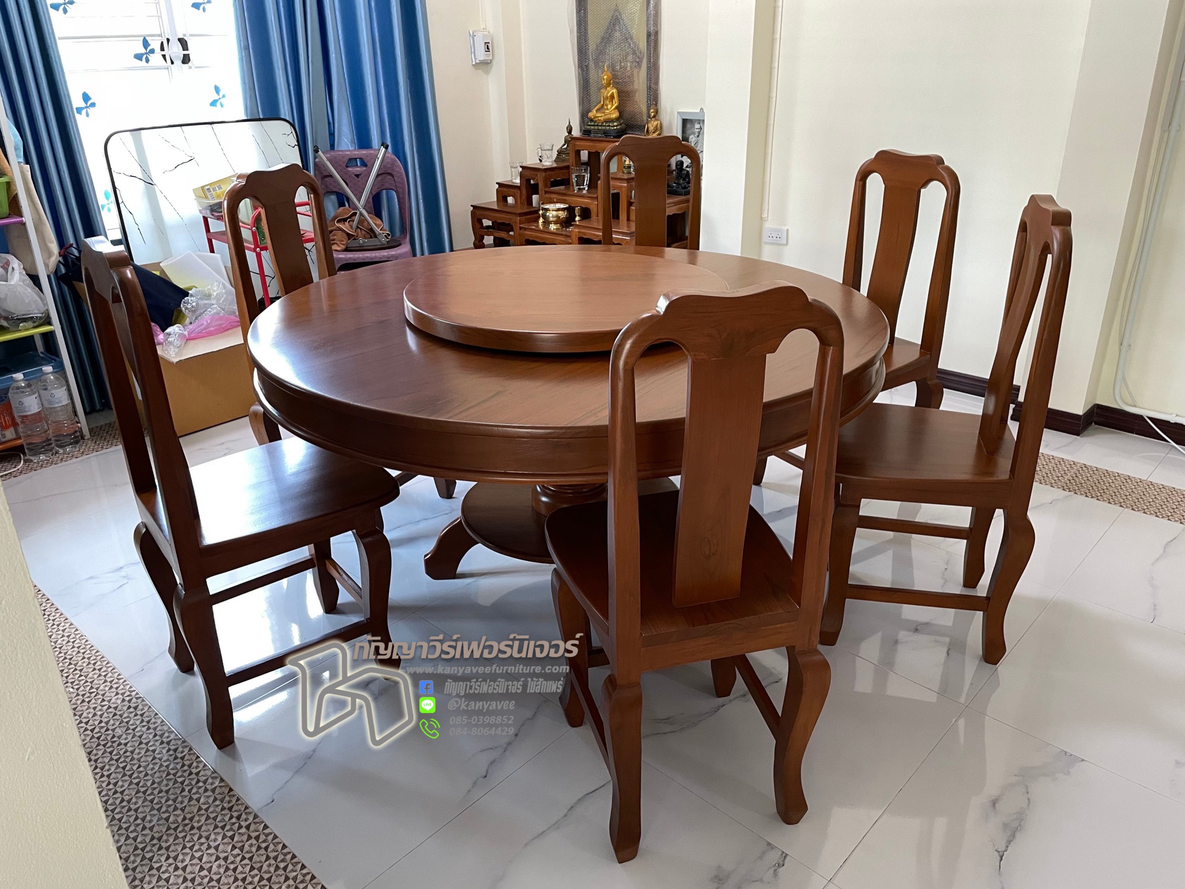 โต๊ะกลมหมุนบนไม้สัก