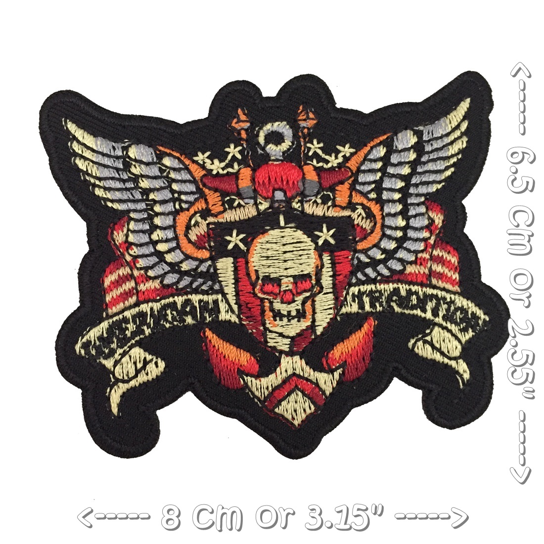 กะโหลกปีกบิน ตัวรีดติดเสื้อ อาร์มรีด อาร์มปัก ตกแต่งเสื้อผ้า หมวก กระเป๋า แจ๊คเก็ตยีนส์ Biker Embroidered Iron on Patch