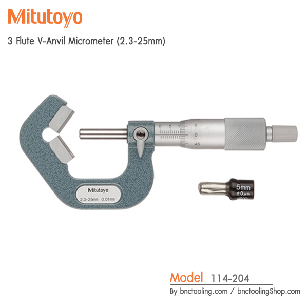 Mitutoyo,3 Flute V-Anvil Micrometer (2.3-25mm),114-204