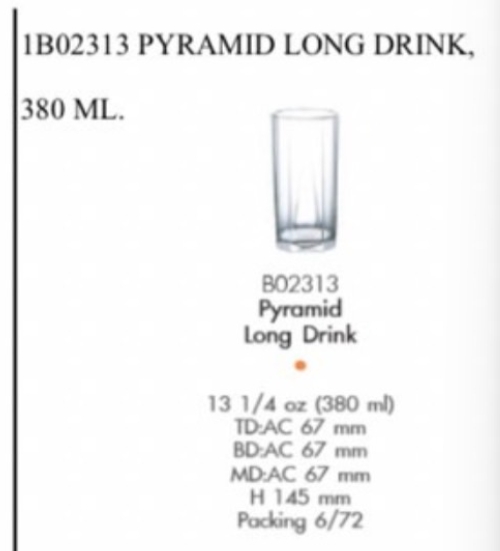 Ocean แก้วน้ำ 380 ml (6ใบ) Pyramid Long Drink B02313 (แพ็ค 6 ใบ)