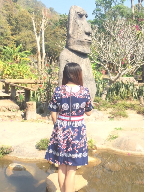 ชุดเดรสสีน้ำเงิน พิมพ์ลาย น่ารักค่ะ ส่งฟรี ems