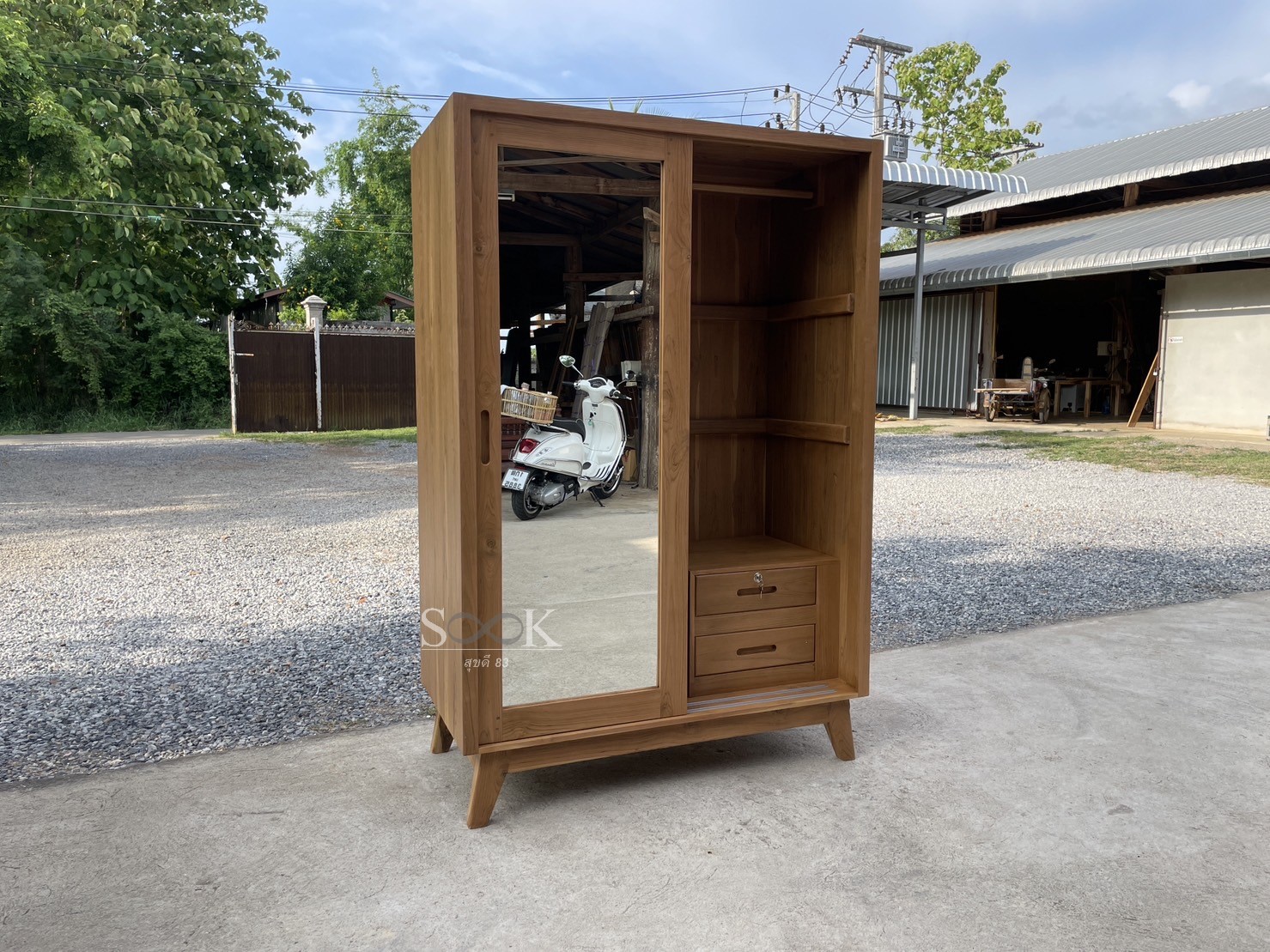 ตู้เสื้อผ้าโมเดิร์นบานสไลด์ผสม (สีสัก)