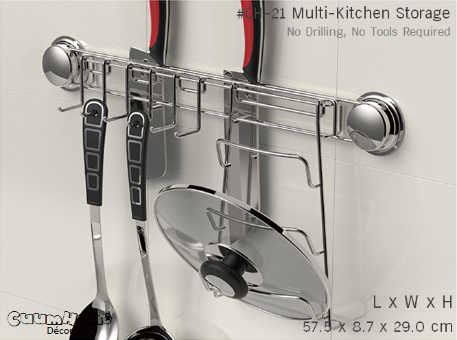 CH-21 ที่วางมีด ตะขอ และที่วางฝา ไม่ต้องเจาะผนัง -Multi Function Kitchen Storage