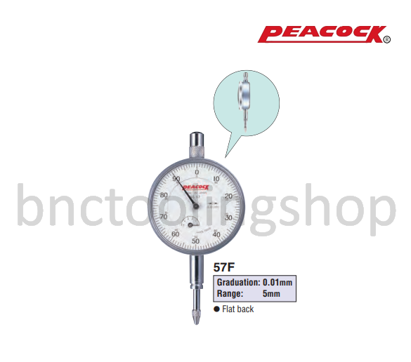 ไดอัลเกจขนาด 5มิล ความละเอียด 0.01มิล,Standard Dial Gauges Range 5mm Graduation 0.01mm,Peacock,57F