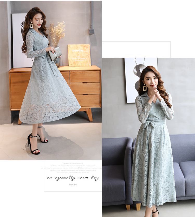 ชุดเดรสยาวสีเทา เดรสผ้าลูกไม้สีเทา ส่งฟรี ems