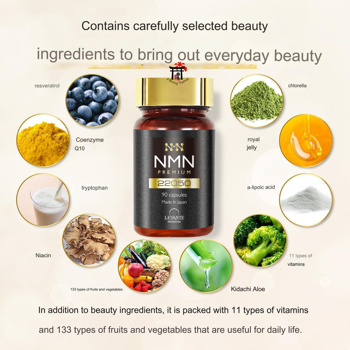 Levante NMN 22050 Premium+Resveratrol เอ็นเอ็มเอ็นและเรสเวอราทรอล ชะลอวัย บริสุทธิ์100% (NMN 735 มก.ต่อวัน) แคปซูลพิเศษขนาดเล็กที่ทนต่อกรด 30วัน