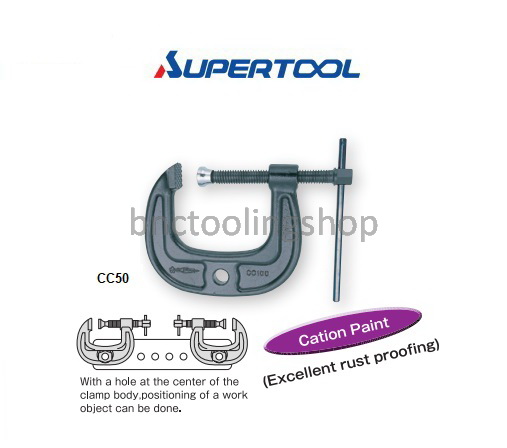 ปากกาตัวซีคอลึกแบบเหล็กเหนียว (กันสนิม) ช่วงแคลมป์ 50มิล,C-Clamp Heavy Duty Throat Type Clamp Range 50mm,Supertool,CC50