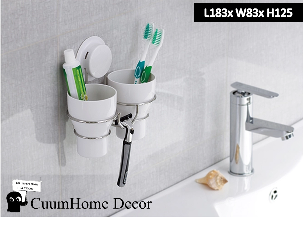 VR-38 ถ้วยวางแปรงแบบ His & Her ไม่ต้องเจาะผนัง