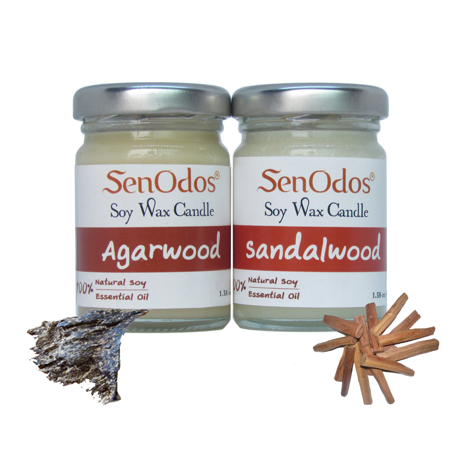 SenOdos เทียนหอมอโรม่า เทียนหอมสปา Luxurious Woodsy Set - Soy Candles 45g x2กลิ่น(ไม้กฤษณา 45g และ ไม้หอมแก่นจันทร์)