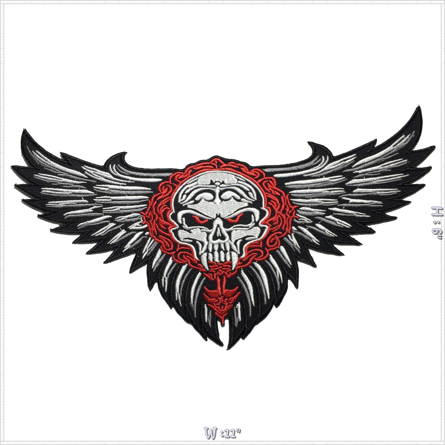 ปีศาจ กะโหลก ปีกบิน ตัวรีดติดเสื้อ อาร์มรีด อาร์มปัก ตกแต่งเสื้อผ้า หมวก กระเป๋า แจ๊คเก็ตยีนส์ Embroidered Iron on Patch ไซส์ใหญ่