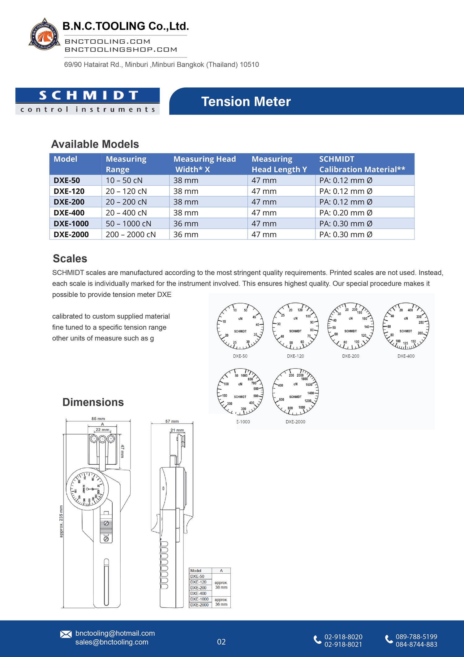 SCHMIDT,6 Tension ranges available from 10-50cN up to 200-2000cN,DXE