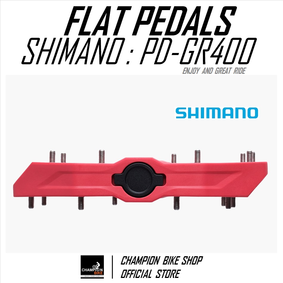 บันไดเสือภูเขา บันไดทัวร์ริ่ง บันไดซิตี้ไบค์ SHIMANO : PD-GR400 AM TL MTB FLAT PEDALS สีแดง