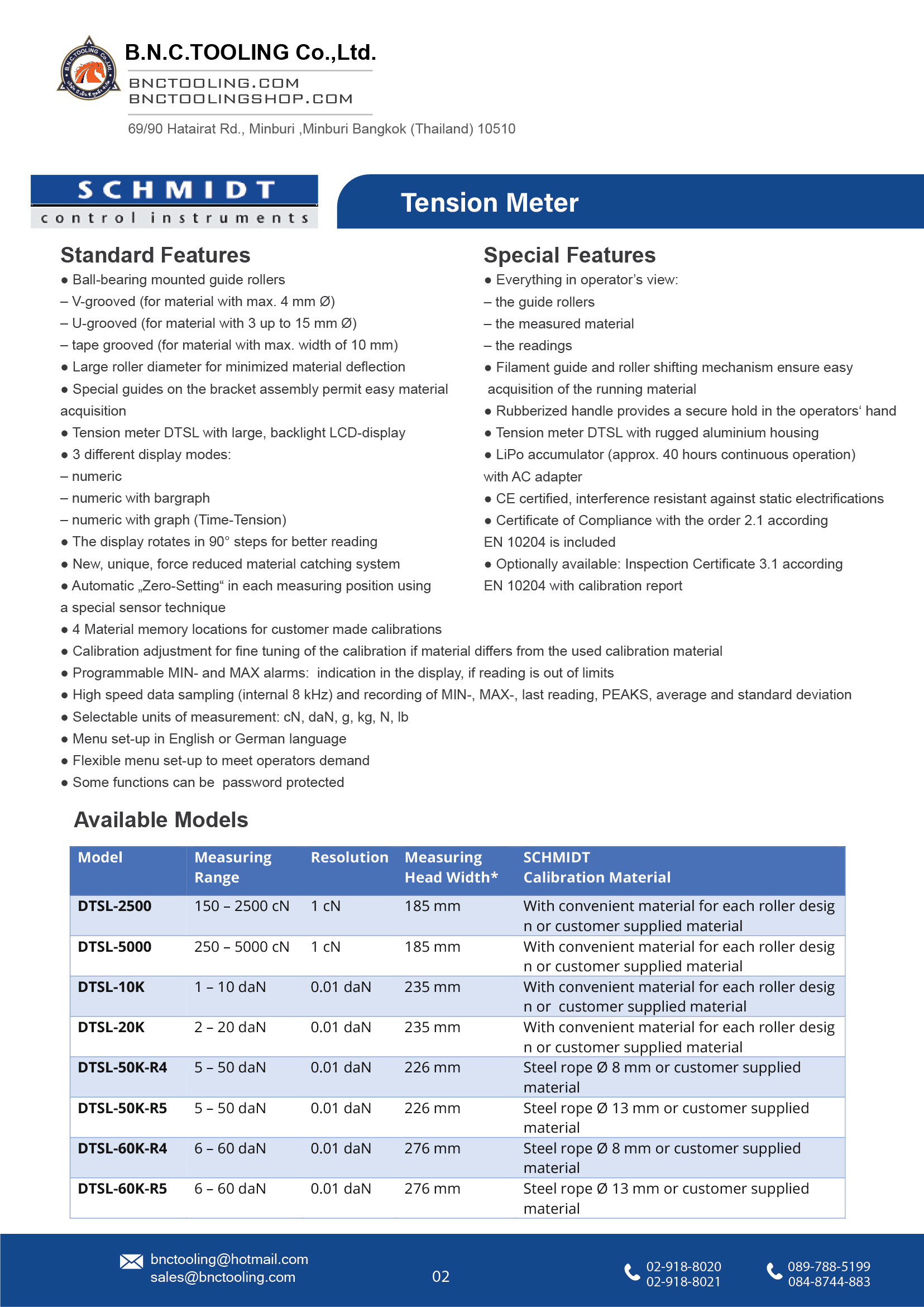 SCHMIDT,5 Tension ranges available from 0.3 - 100.0 cN up to 3 - 2000 cN,DTSL