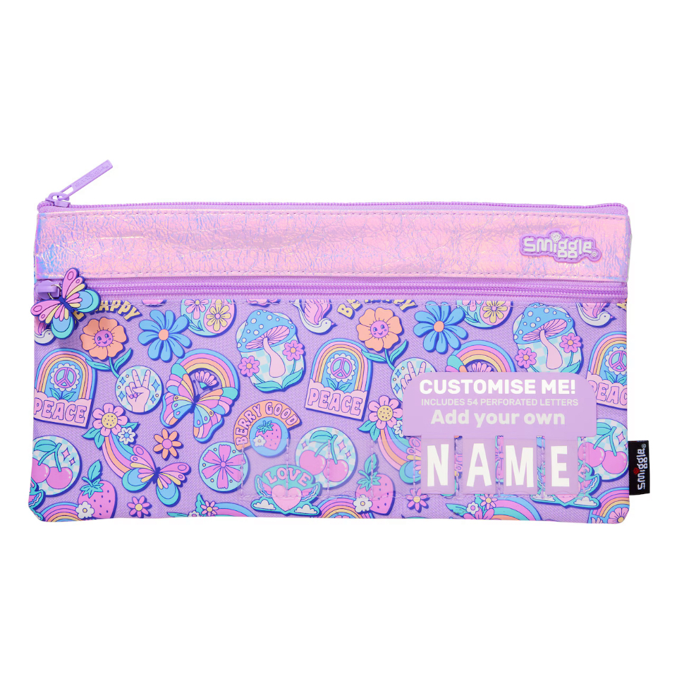 กระเป๋าดินสอ ช่องใส่ชื่อ แบบยาว Smiggle 330 Id Pencil Case- ม่วง ดอกไม้