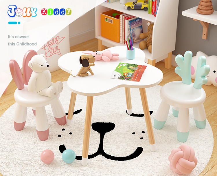 โต๊ะเขียนหนังสือเด็ก โต๊ะทรงก้อนเมฆ พร้อมเก้าอี้คู่ E10912