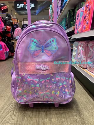 เป้ล้อลากมีไฟ Smiggle Light up Trolly backpack-ม่วง ผีเสื้อ