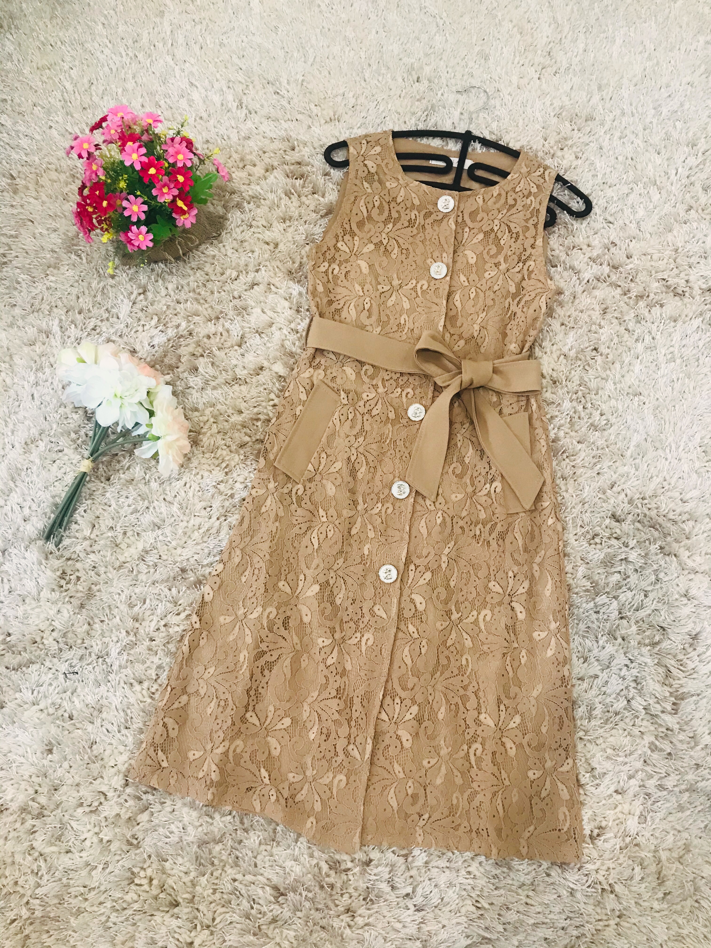 ชุดเซ็ทเดรสและเสื้อสูทสีน้ำตาลอ่อน ส่งฟรี ems