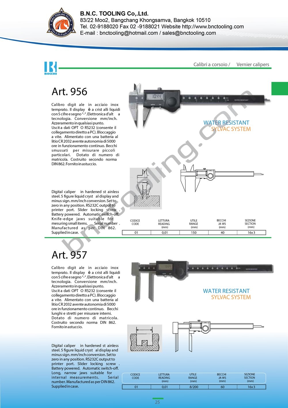 BOCCHI,Digital caliper with knife-edge jaws,Art-956