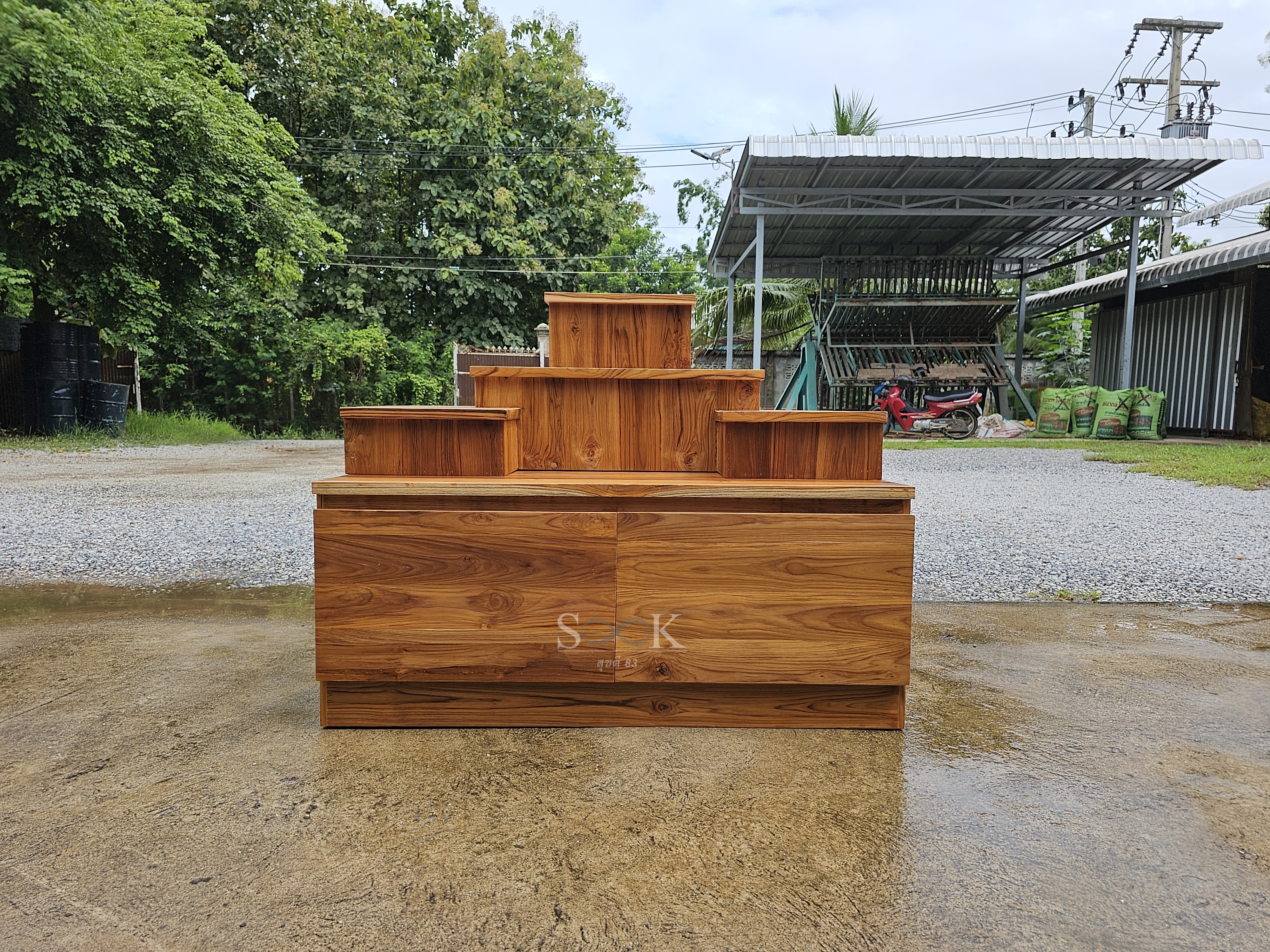 โต๊ะหมู่บูชาแบบตู้ลิ้นชัก (สีสัก)