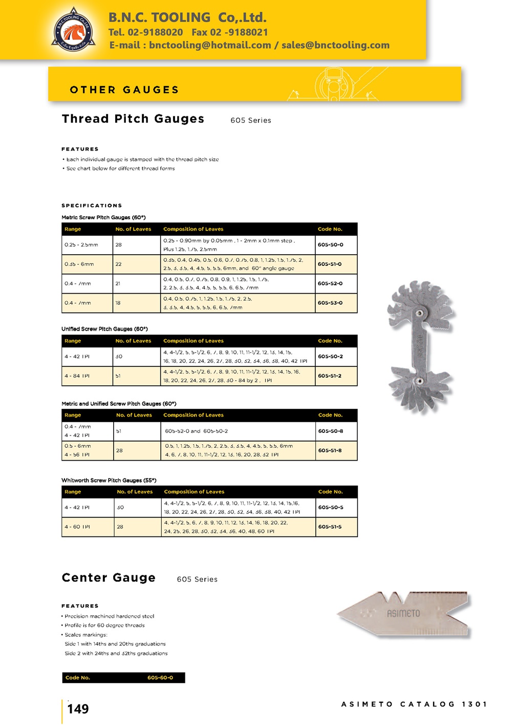 ASIMETO,P149,Thread Pitch Gauges,605-50-0