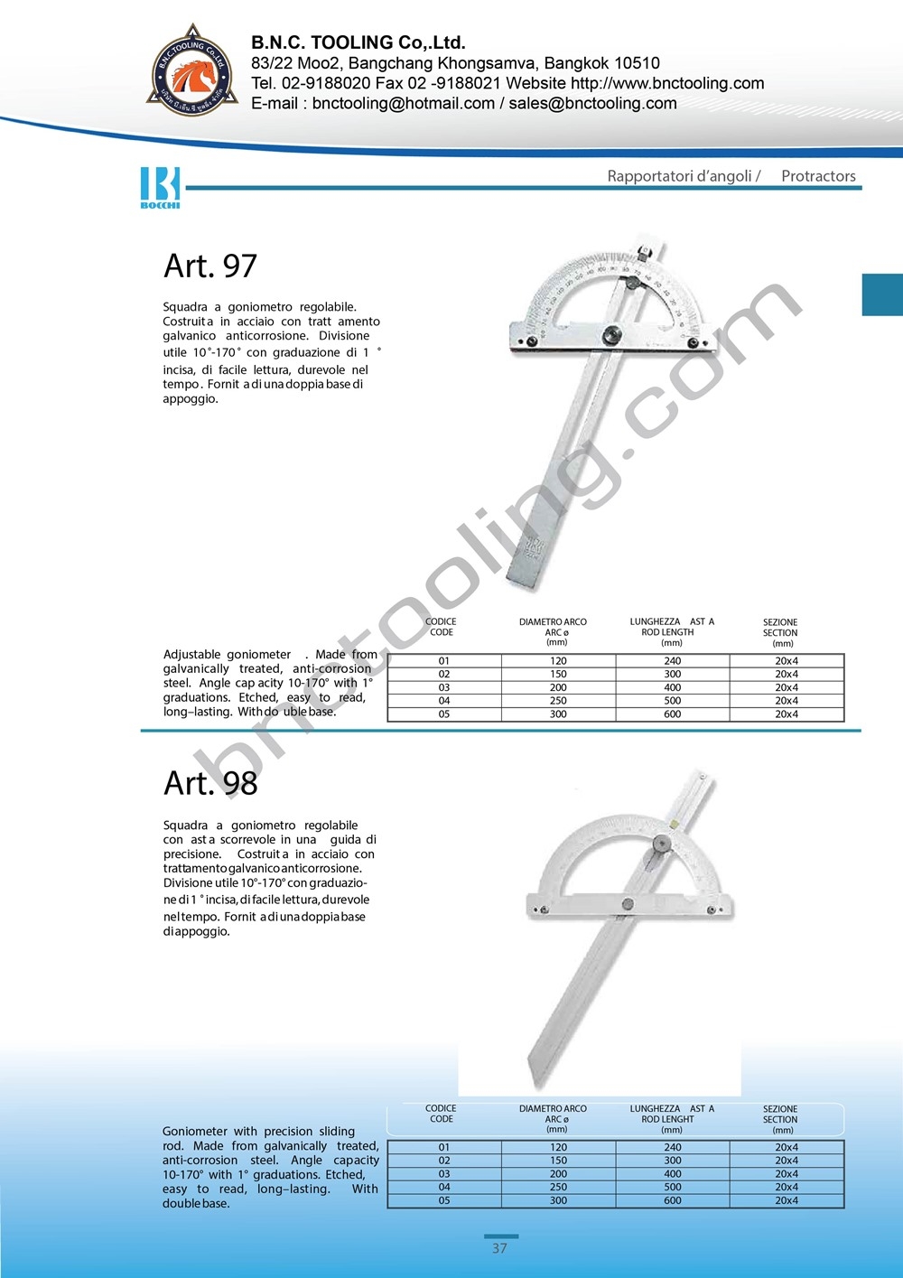 BOCCHI,Adjustable goniometer with double thickness rest,Art-97