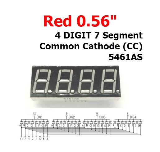 Red 0.56" 4 DIGIT 7 Segment Common Cathode (CC) 5461AS