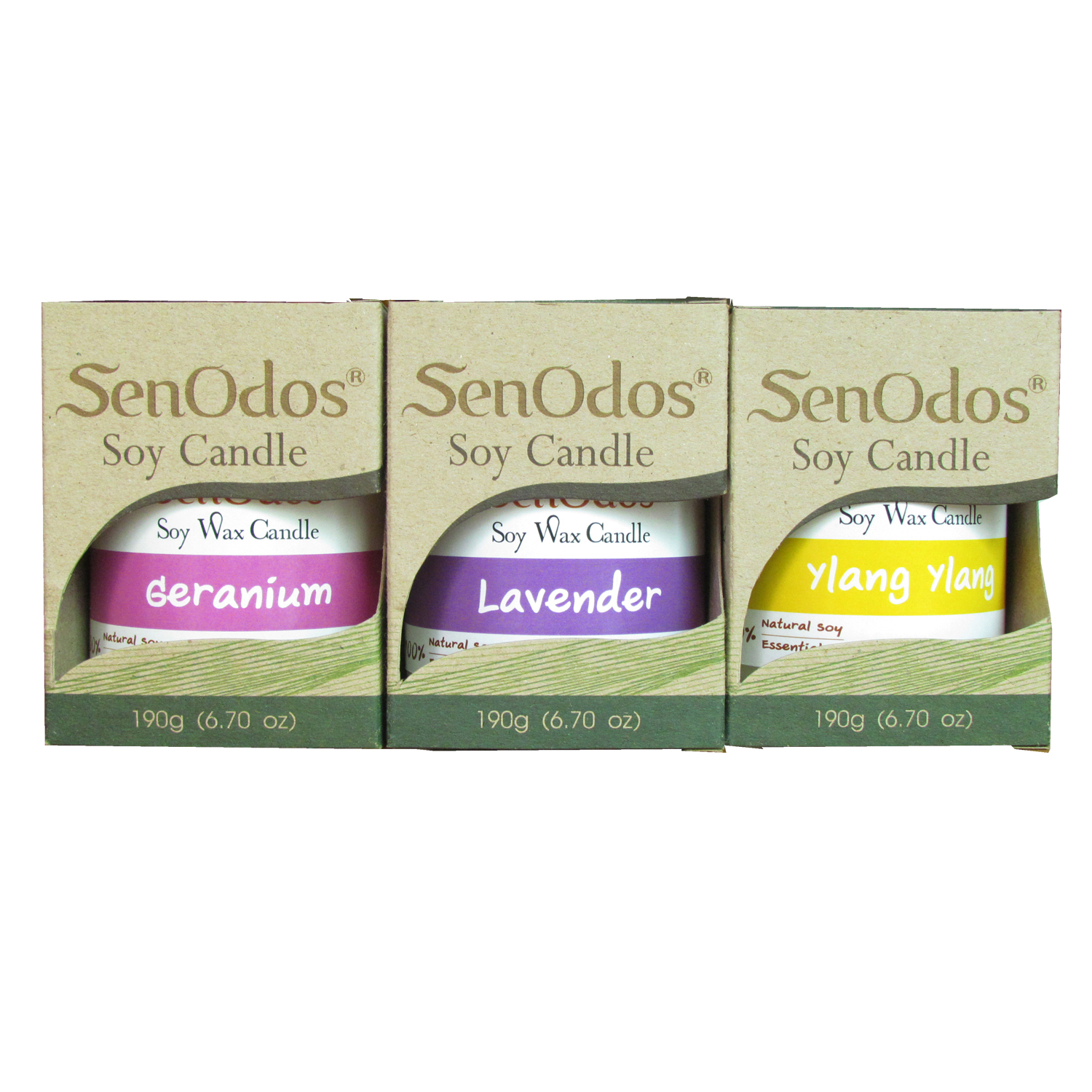 SenOdos เทียนหอมอโรม่า เทียนหอมสปา ชุดกลิ่นหอมดอกไม้น่าหลงใหล Floral Fascinate Big Set - Soy Candles ขนาดใหญ่ 190g x 3 กลิ่น(เจอร์เรเนียม,ลาเวนเดอร์,และกระดังงา)
