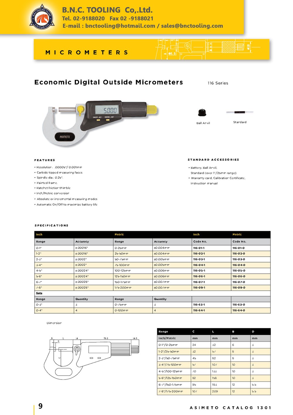 ASIMETO,P9,Economic Digital Outside Micrometers,116-01-0