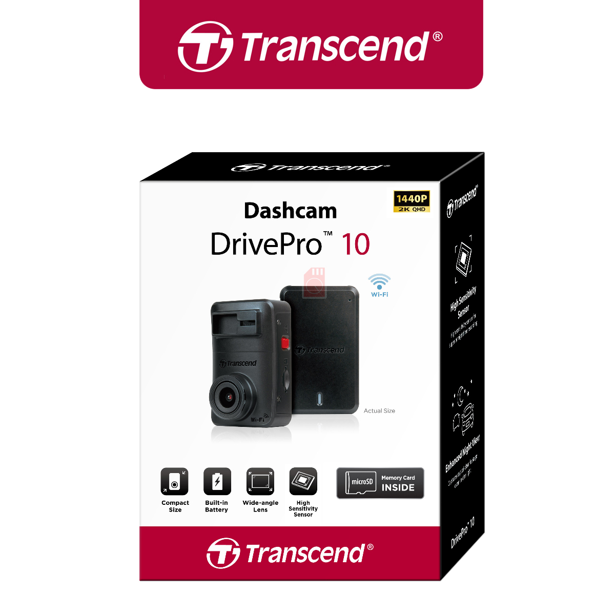 Transcend กล้องติดรถยนต์ DrivePro 10 2K QHD 1440P ฟรี Memory Card 64GB * รับประกัน 2ปี TS-DP10A-64G