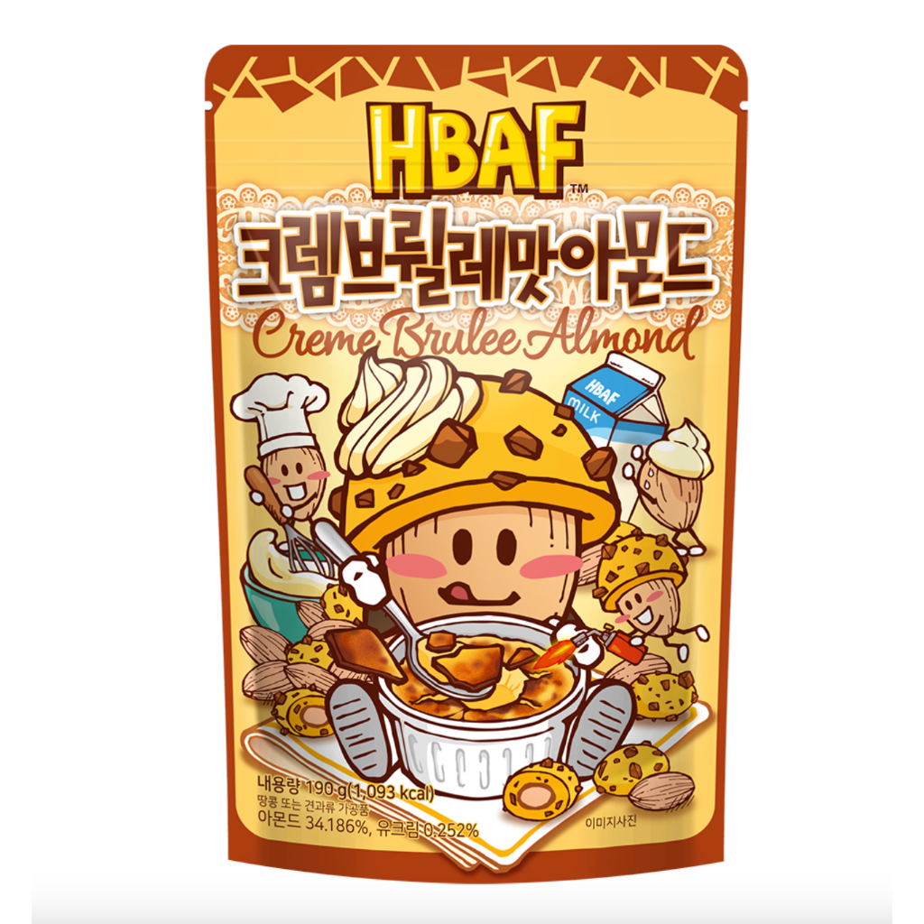(ห่อใหญ่) Tom's Farm Honey Butter Almond #Creme Brulee อัลมอนด์เกาหลี ทอมส์ ฮันนี่ บัตเตอร์ ขนมถั่วอัลมอนด์ อัลมอนด์อบสไตล์เกาหลี Toms HBAF อัลมอนด์อบเคลือบครีมคัสตาร์ดผสมเกล็ดคาราเมล 190g.