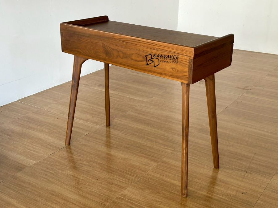 โต๊ะทำงานไม้สักมินิมอล สีวอลนัทเข้ม