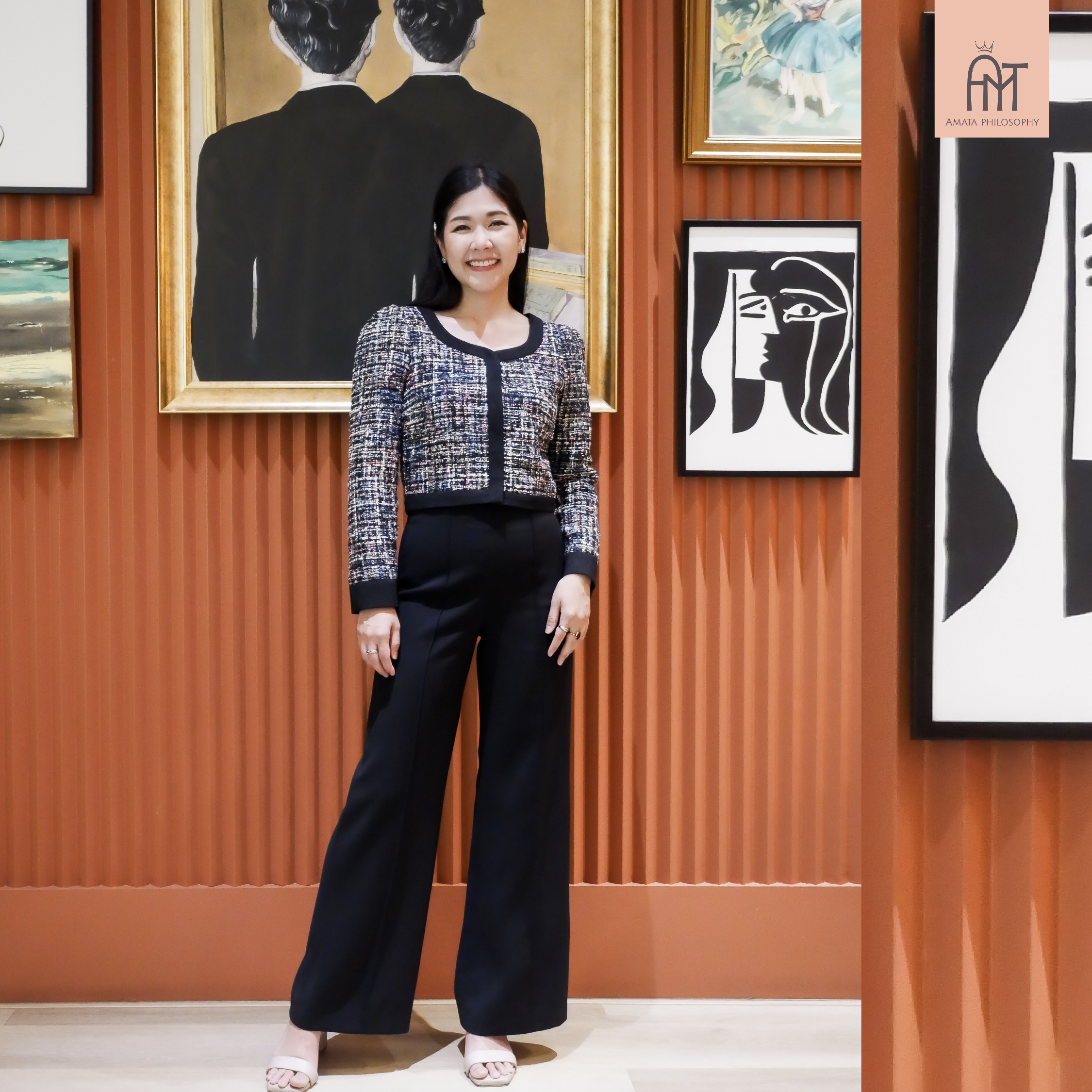 AMATA กางเกง MILAN สีครีม ชมพู