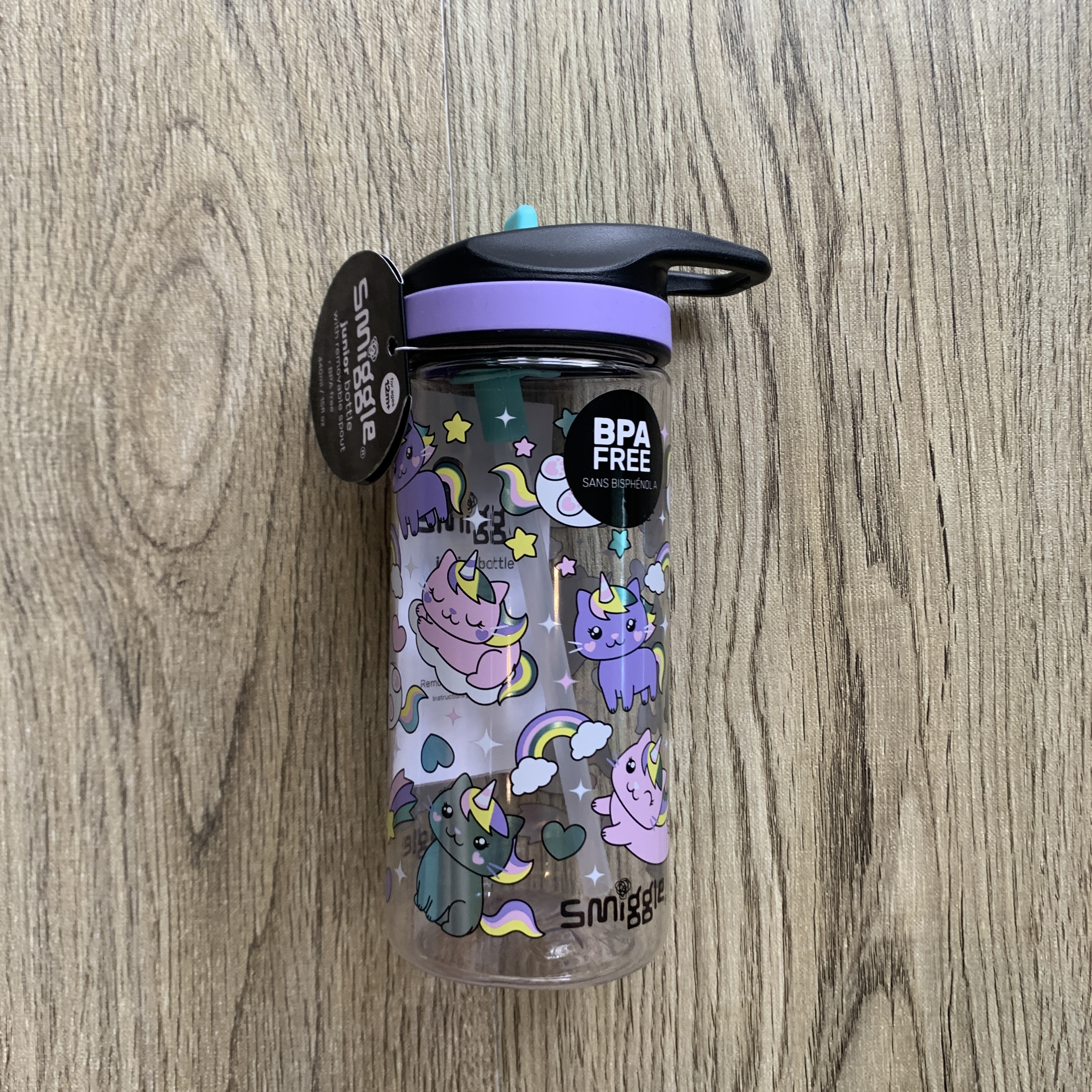 กระติกน้ำ หลอดดูด เล็ก 440 มล. Smiggle junior water bottle- Sky Hi ยูนิคอร์น