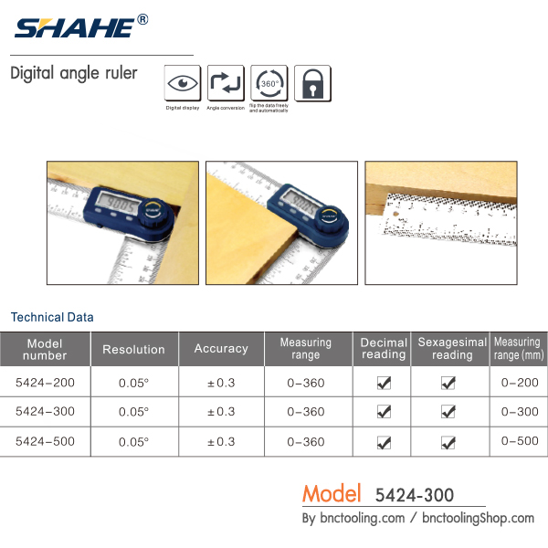 SHAHE,Digital angle ruler(300mm),5424-300