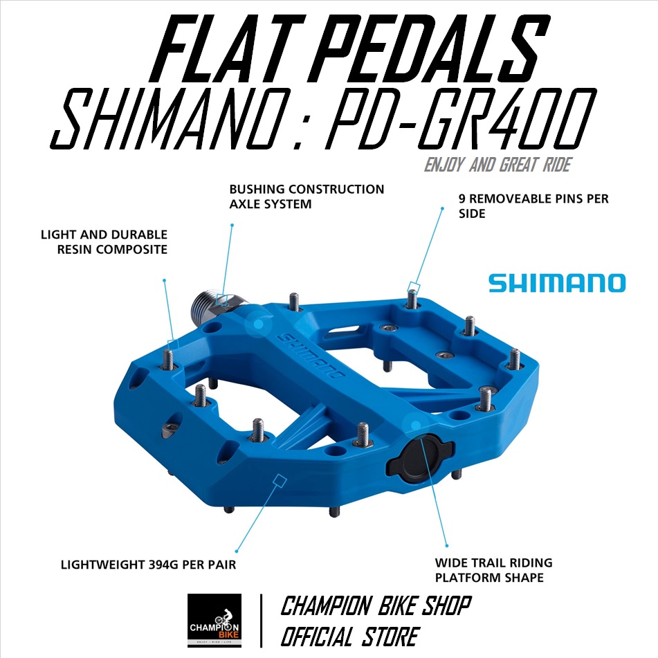 บันไดเสือภูเขา บันไดทัวร์ริ่ง บันไดซิตี้ไบค์ SHIMANO : PD-GR400 AM TL MTB FLAT PEDALS สีฟ้า