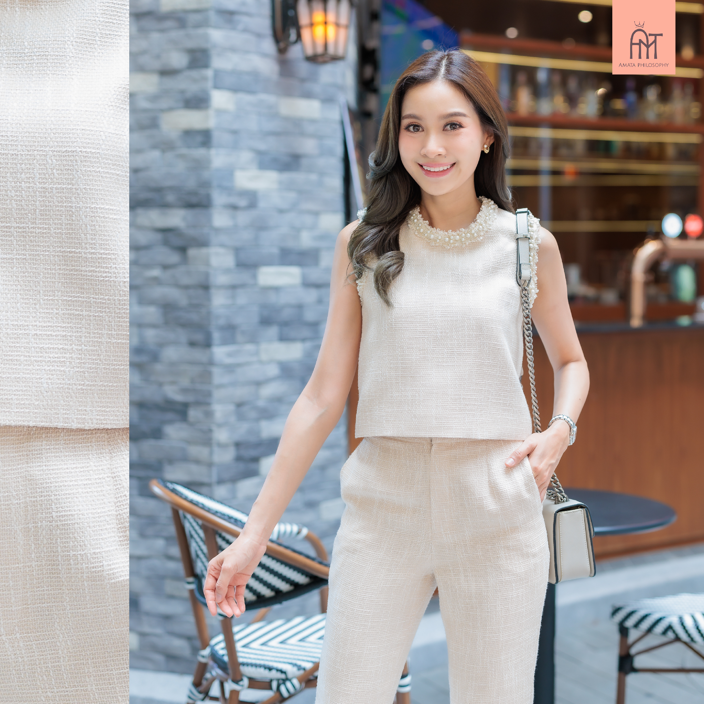 AMATA เสื้อ OLIVIE สีฟ้า ครีม