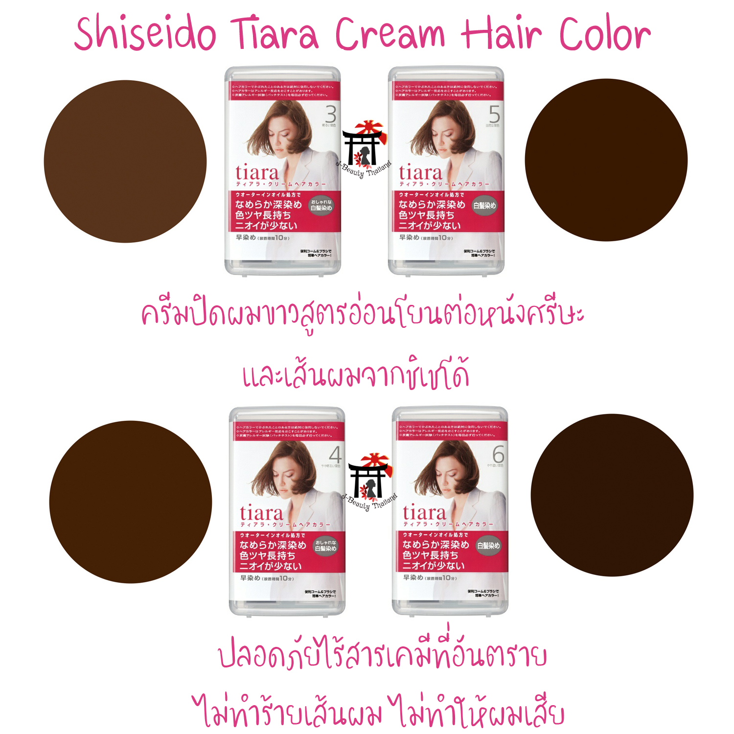 Shiseido TIARA Cream Hair Color ครีมปิดผมขาวสูตรอ่อนโยนต่อหนังศรีษะและเส้นผมจากชิเชโด้ ปลอดภัยไร้สารเคมีที่อันตราย ไม่ทำร้ายเส้นผม ไม่ทำให้ผมเสีย