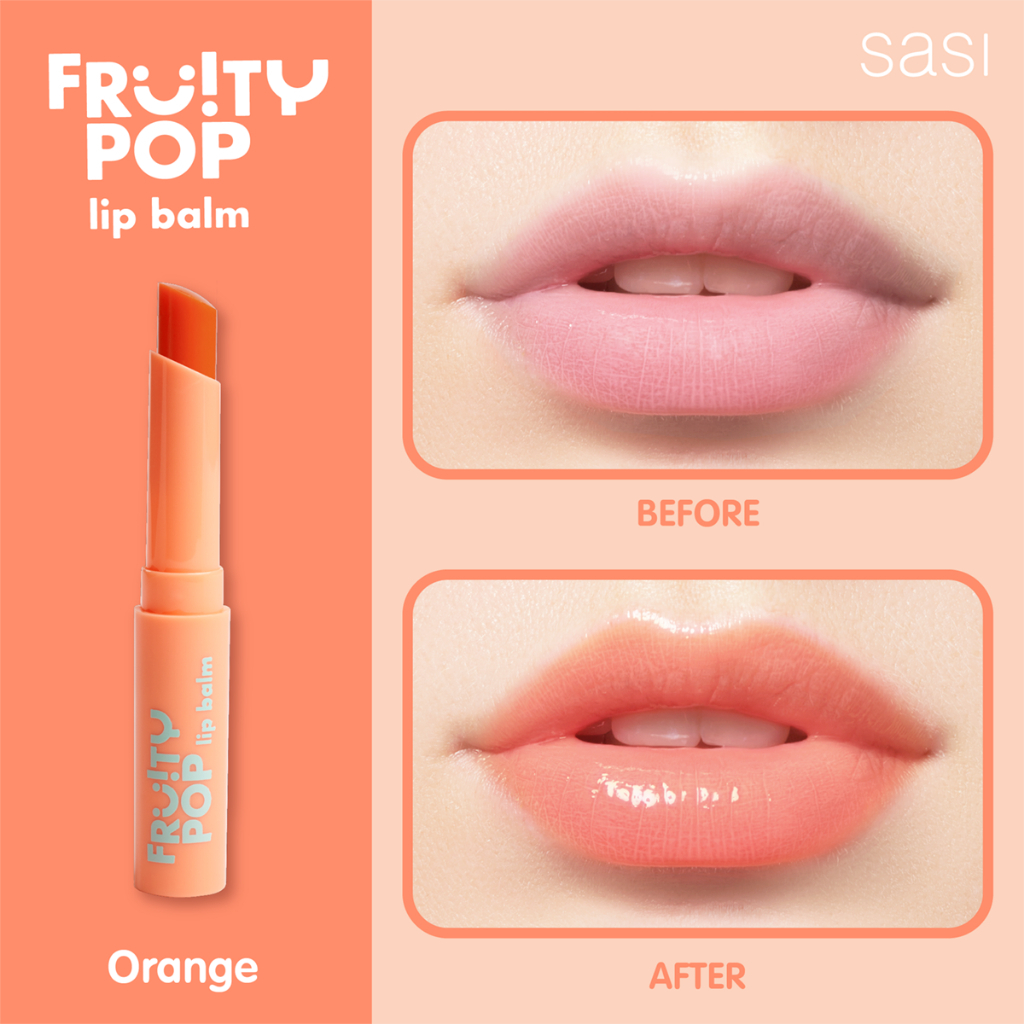 SASI Fruity POP Lip Balm 1.5g Orange ศศิ ฟรุตตี้ ป็อป ลิปบาล์มมีสีระเรื่อดูเป็นธรรมชาติ ชุ่มชื้น ฉ่ำโกลว์ โชว์ความสดใส ลิป Orange