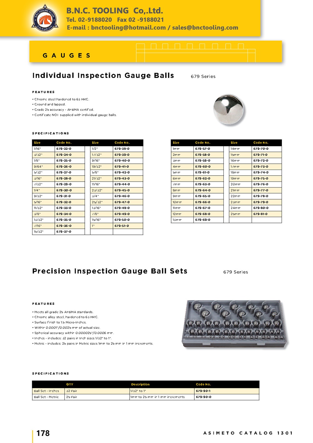 ASIMETO,P178,Individual Inspection Gauge Balls,679-22-0