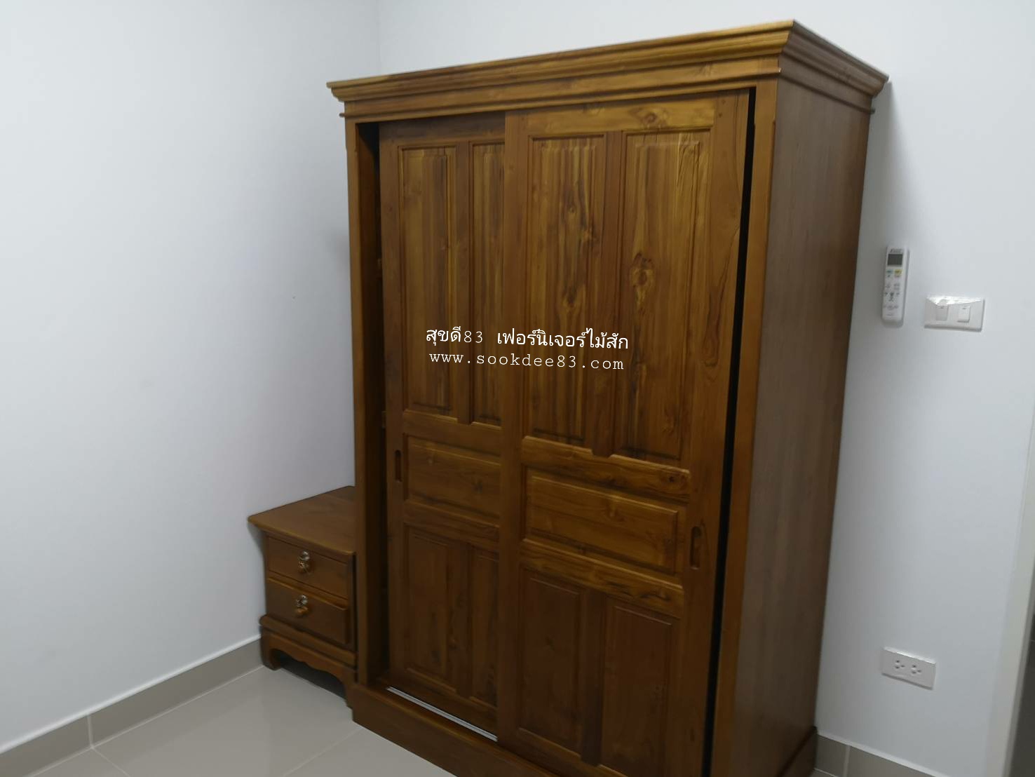 ตู้เสื้อผ้าบานเลื่อน เต้าคู่ตรง 1.2 ม. สูง 1.8 ม.