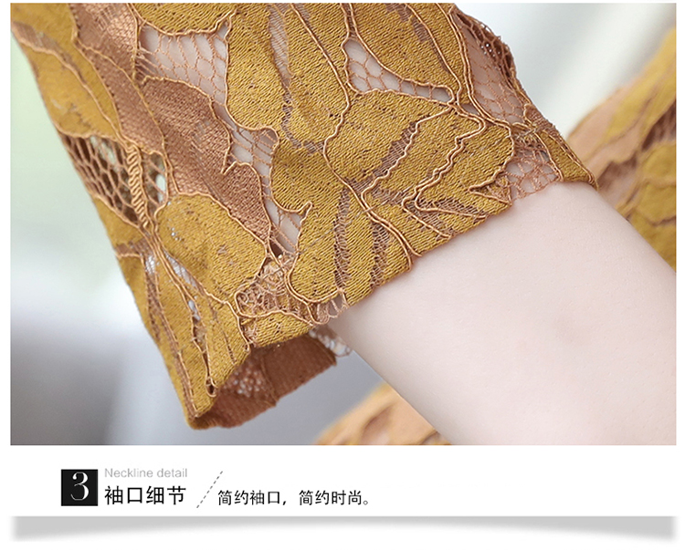 ชุดเดรสผ้าลูกไม้เนื้อดีแขนยาว โทนสีน้ำตาลอ่อน ทรง fish tail ส่งฟรี ems